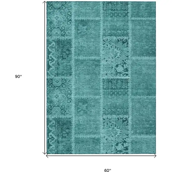 Turquoise Teal Blue And Aqua Patchwork Washable Indoor Outdoor Area Rug Photo 9