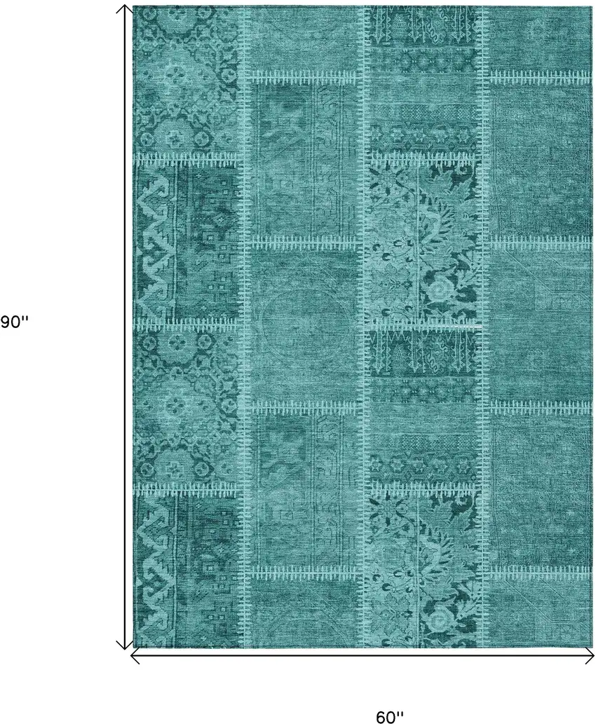 Turquoise Teal Blue And Aqua Patchwork Washable Indoor Outdoor Area Rug Photo 9