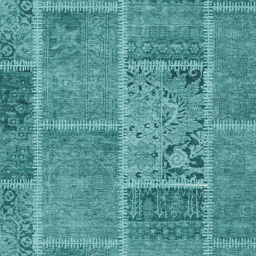 Turquoise Teal Blue And Aqua Patchwork Washable Indoor Outdoor Area Rug Photo 3