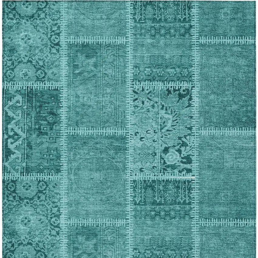 Turquoise Teal Blue And Aqua Patchwork Washable Indoor Outdoor Area Rug Photo 4