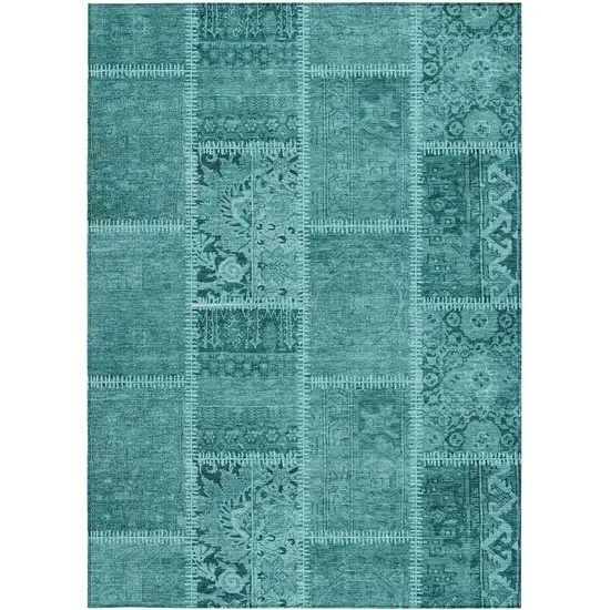 Turquoise Teal Blue And Aqua Patchwork Washable Indoor Outdoor Area Rug Photo 4