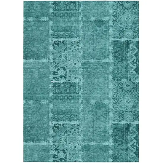 Turquoise Teal Blue And Aqua Patchwork Washable Indoor Outdoor Area Rug Photo 4