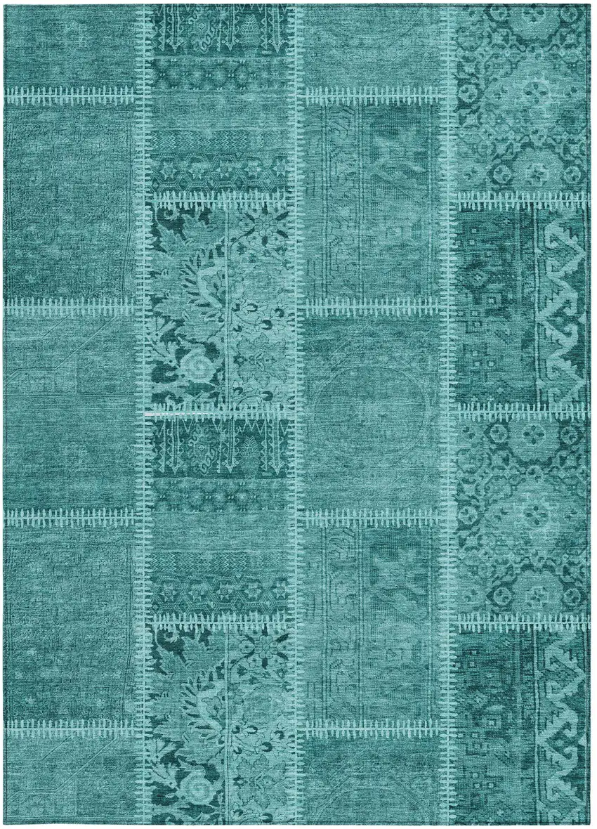 Turquoise Teal Blue And Aqua Patchwork Washable Indoor Outdoor Area Rug Photo 4