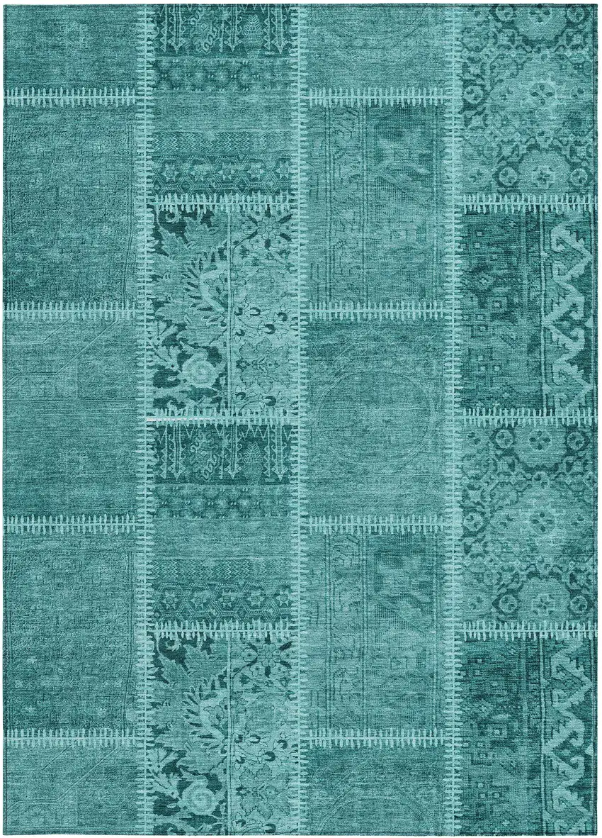 Turquoise Teal Blue And Aqua Patchwork Washable Indoor Outdoor Area Rug Photo 4