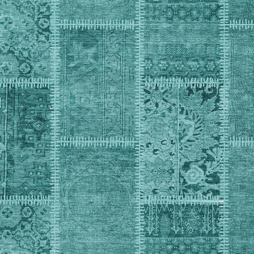 Turquoise Teal Blue And Aqua Patchwork Washable Indoor Outdoor Area Rug Photo 3