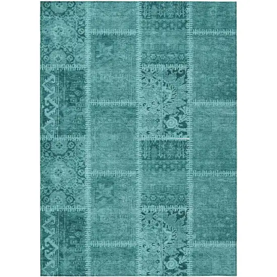 Turquoise Teal Blue And Aqua Patchwork Washable Indoor Outdoor Area Rug Photo 1