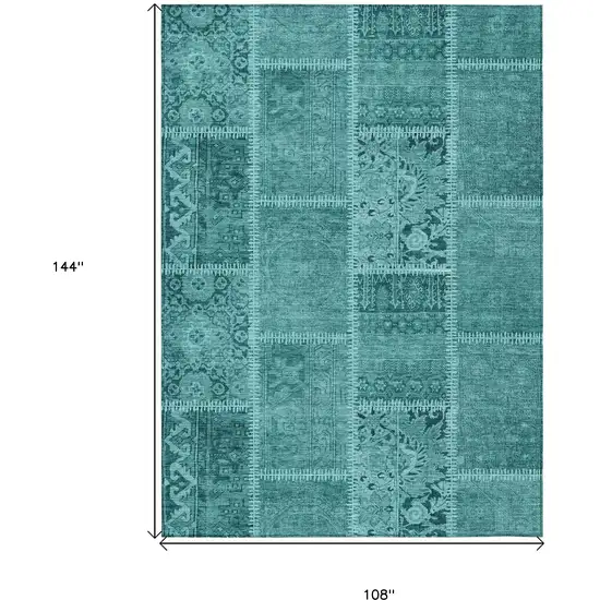 Turquoise Teal Blue And Aqua Patchwork Washable Indoor Outdoor Area Rug Photo 9