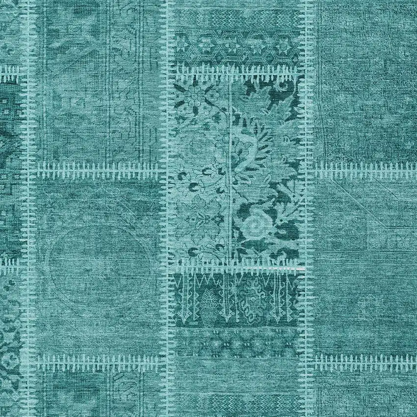 Turquoise Teal Blue And Aqua Patchwork Washable Indoor Outdoor Area Rug Photo 3