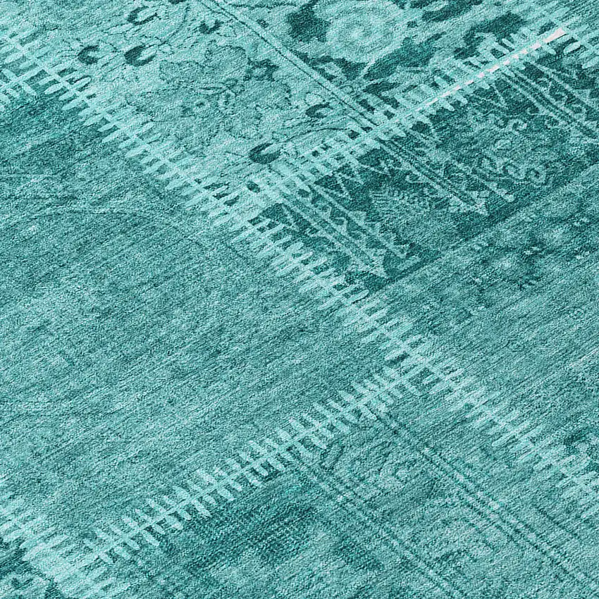 Turquoise Teal Blue And Aqua Patchwork Washable Indoor Outdoor Area Rug Photo 6