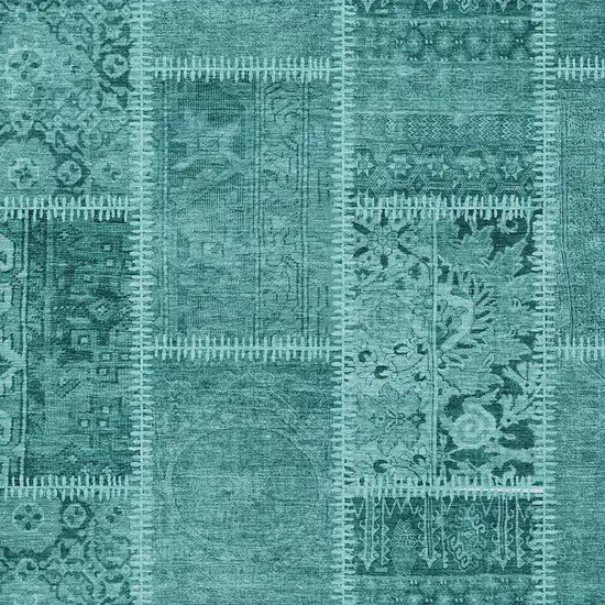 Turquoise Teal Blue And Aqua Patchwork Washable Indoor Outdoor Area Rug Photo 3
