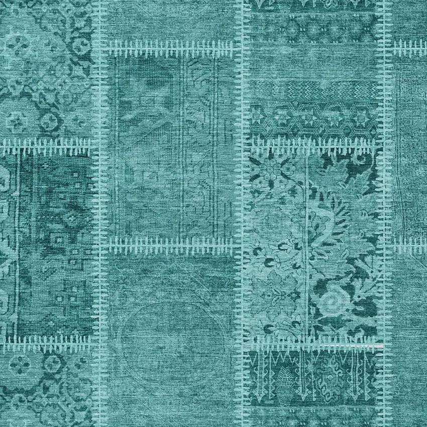 Turquoise Teal Blue And Aqua Patchwork Washable Indoor Outdoor Area Rug Photo 3