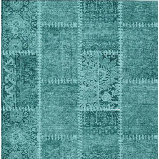 Turquoise Teal Blue And Aqua Patchwork Washable Indoor Outdoor Area Rug Photo 4