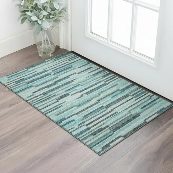 Turquoise Teal Blue And Gray Abstract Washable Area Rug With UV Protection Photo 1