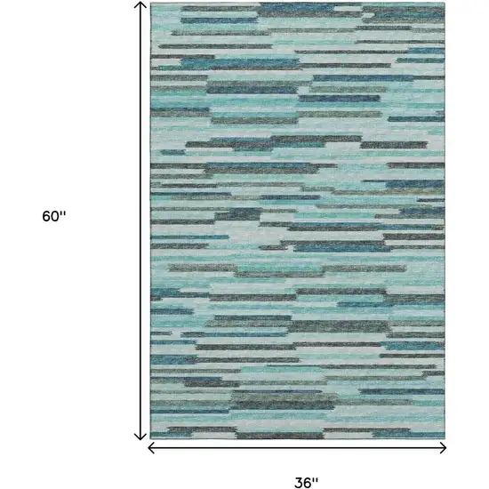 Turquoise Teal Blue And Gray Abstract Washable Area Rug With UV Protection Photo 3