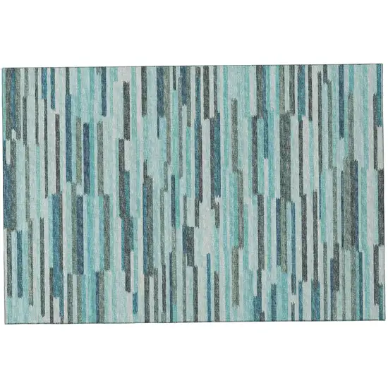 Turquoise Teal Blue And Gray Abstract Washable Area Rug With UV Protection Photo 2