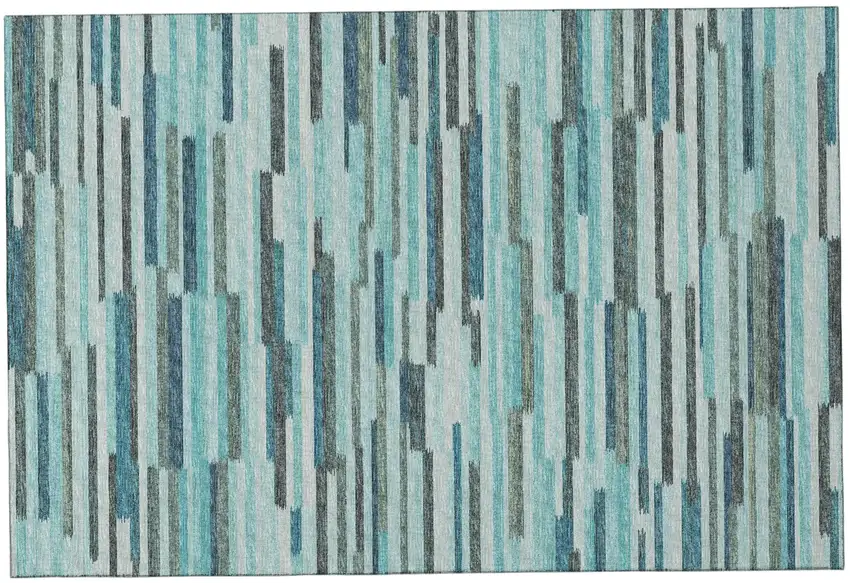 Turquoise Teal Blue And Gray Abstract Washable Area Rug With UV Protection Photo 2