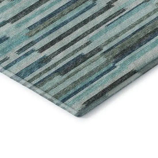 Turquoise Teal Blue And Gray Abstract Washable Area Rug With UV Protection Photo 8