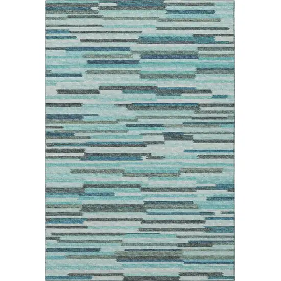 Turquoise Teal Blue And Gray Abstract Washable Area Rug With UV Protection Photo 6
