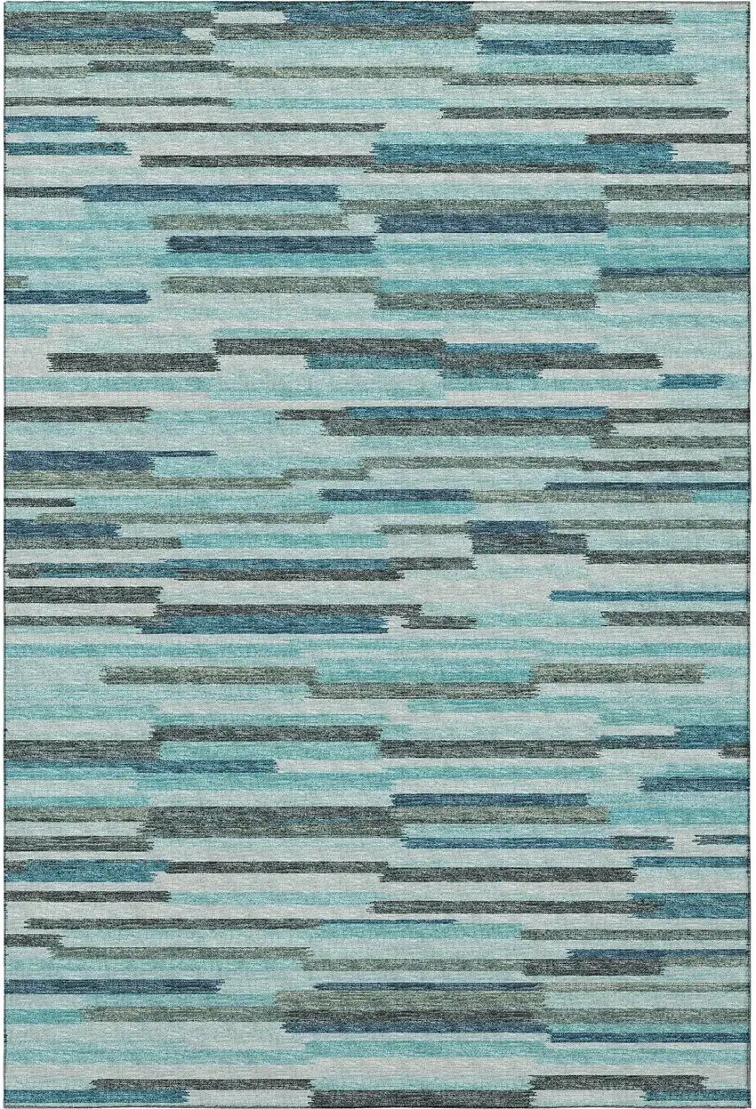 Turquoise Teal Blue And Gray Abstract Washable Area Rug With UV Protection Photo 6