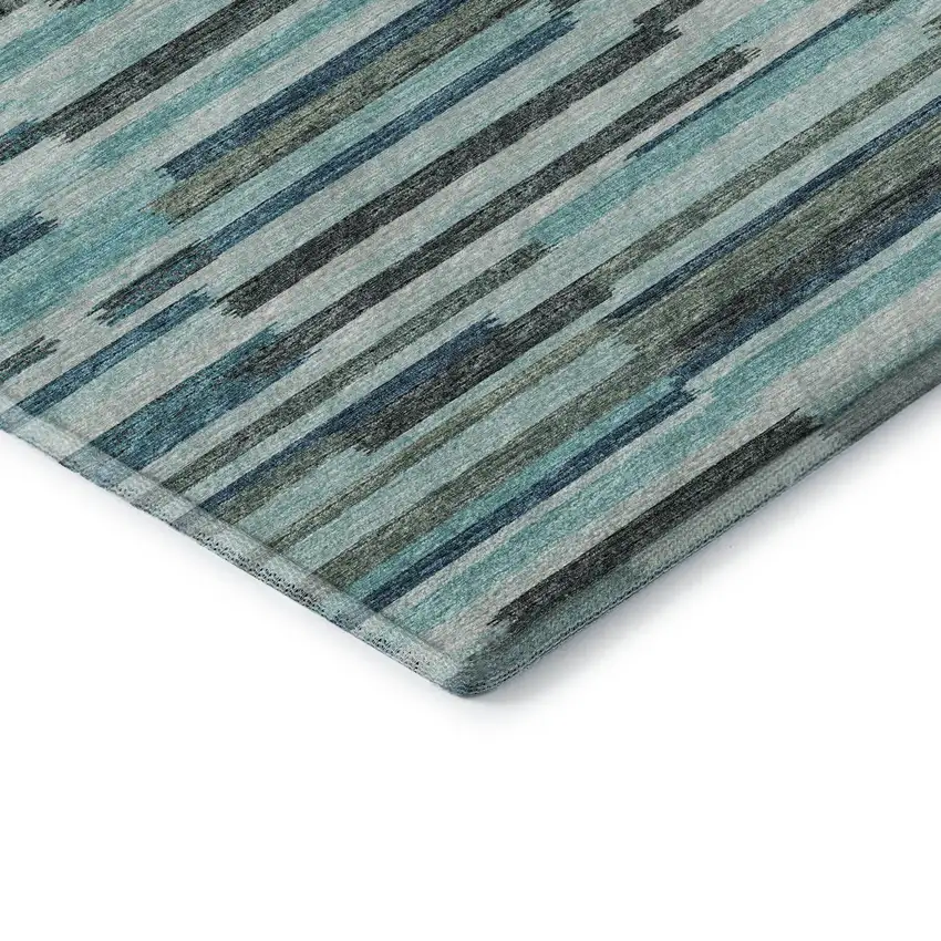 Turquoise Teal Blue And Gray Abstract Washable Area Rug With UV Protection Photo 7