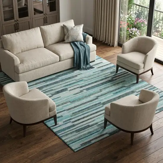 Turquoise Teal Blue And Gray Abstract Washable Area Rug With UV Protection Photo 1