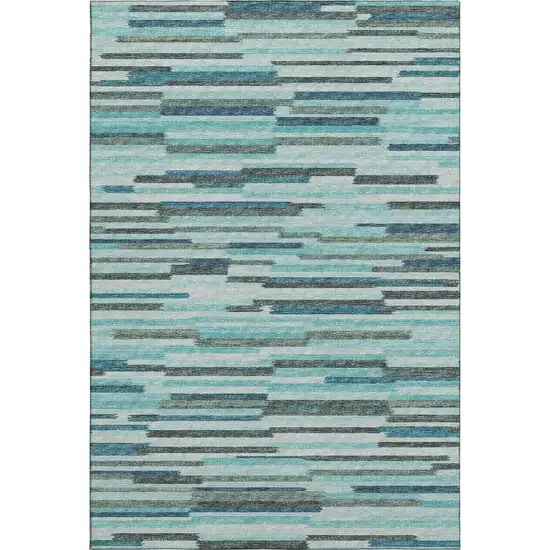 Turquoise Teal Blue And Gray Abstract Washable Area Rug With UV Protection Photo 2