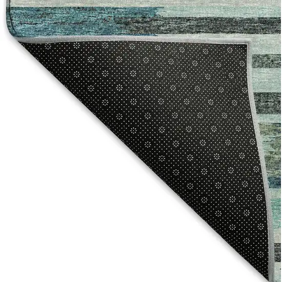 Turquoise Teal Blue And Gray Abstract Washable Area Rug With UV Protection Photo 6