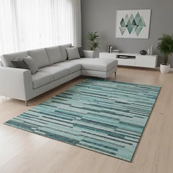 Turquoise Teal Blue And Gray Abstract Washable Area Rug With UV Protection Photo 1