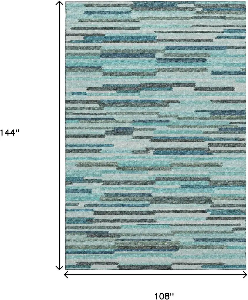 Turquoise Teal Blue And Gray Abstract Washable Area Rug With UV Protection Photo 3
