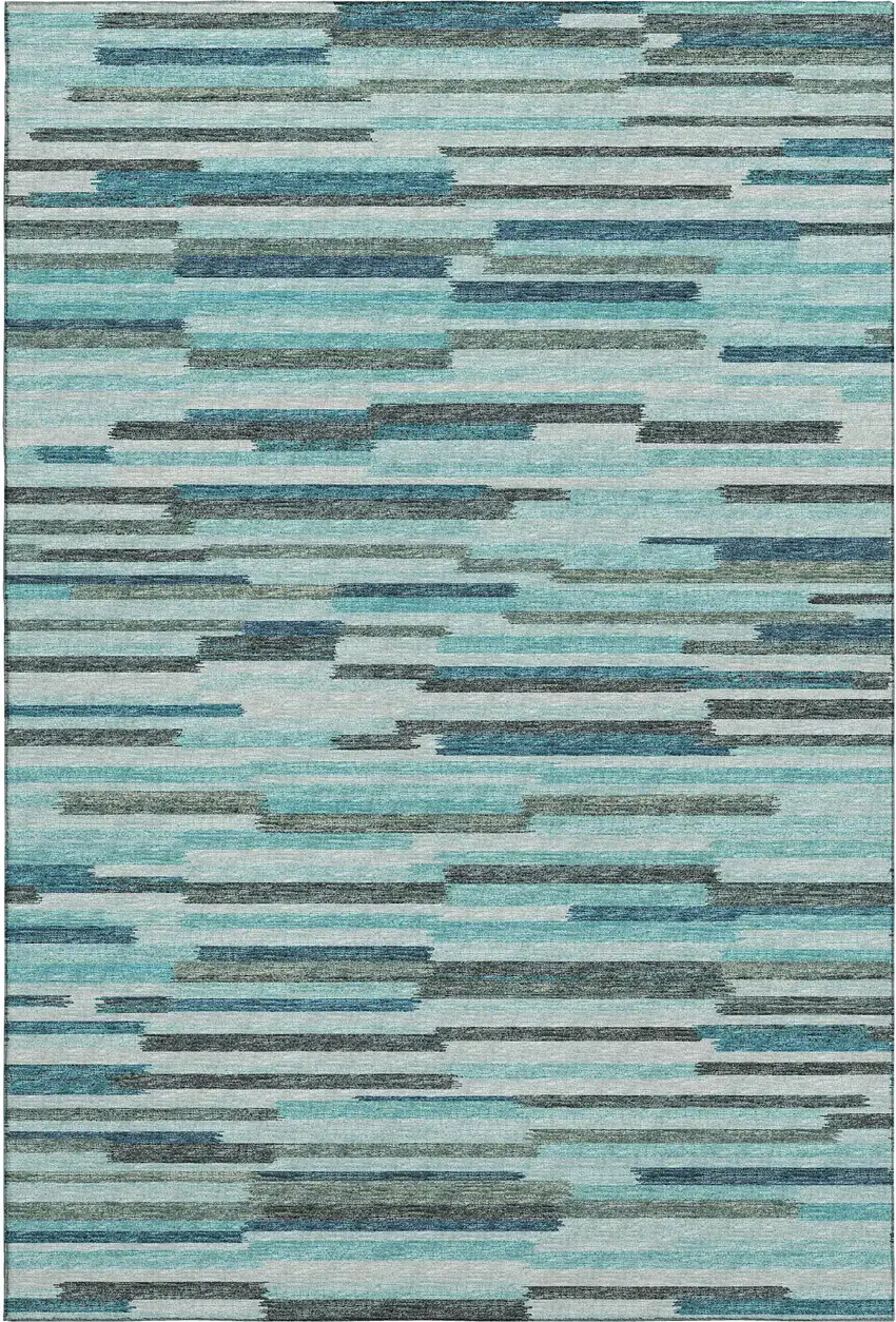 Turquoise Teal Blue And Gray Abstract Washable Area Rug With UV Protection Photo 2