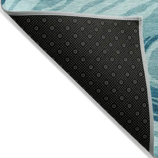 Turquoise Teal Blue And Gray Abstract Washable Indoor Outdoor Area Rug Photo 3