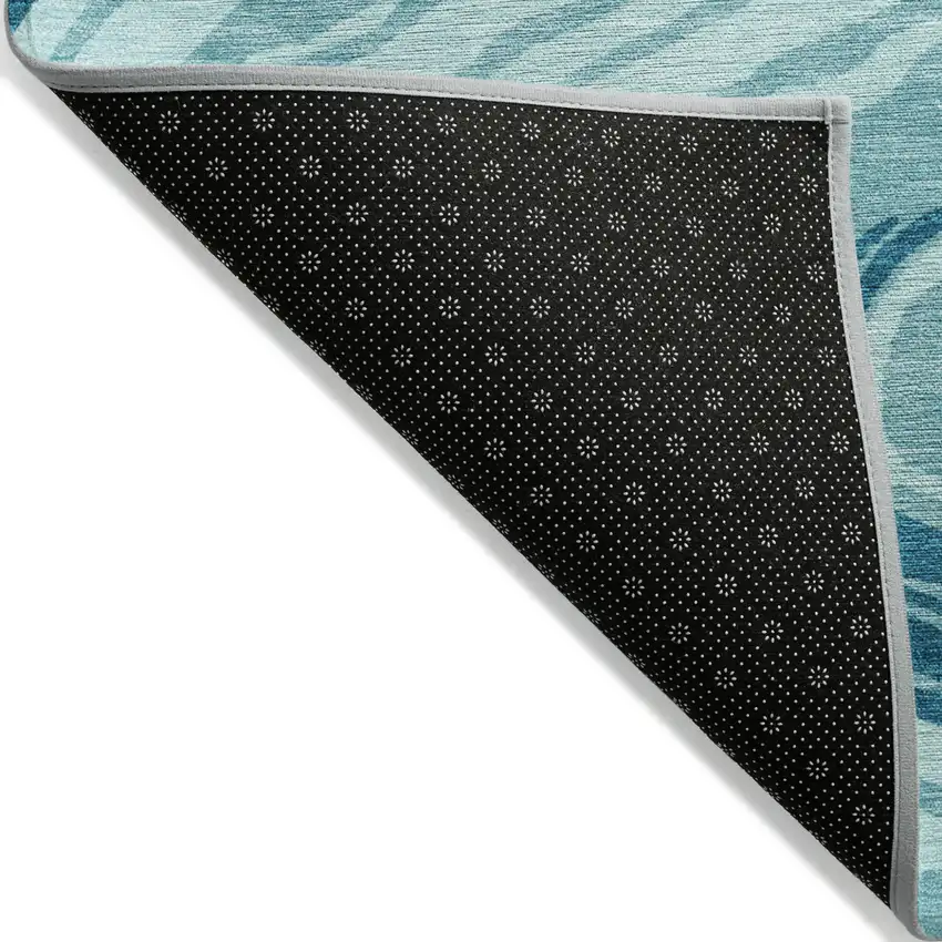 Turquoise Teal Blue And Gray Abstract Washable Indoor Outdoor Area Rug Photo 3