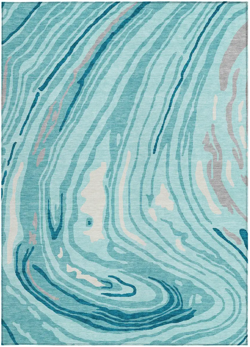 Turquoise Teal Blue And Gray Abstract Washable Indoor Outdoor Area Rug Photo 7