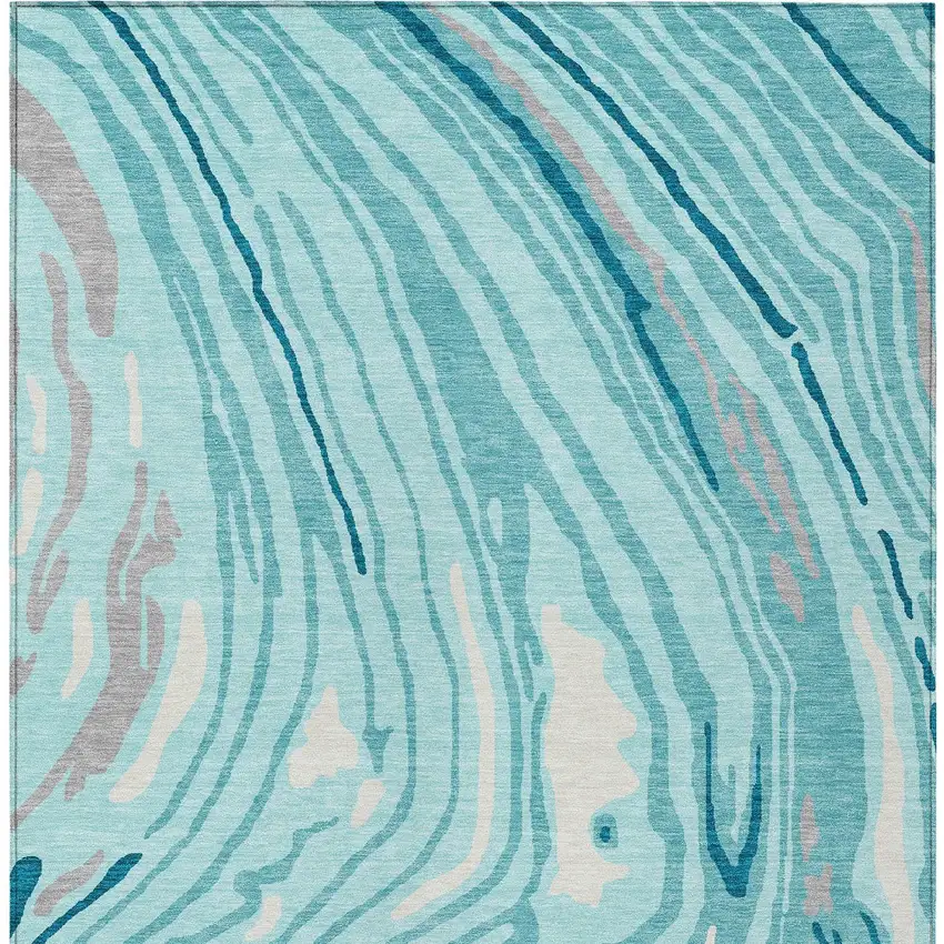Turquoise Teal Blue And Gray Abstract Washable Indoor Outdoor Area Rug Photo 6