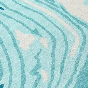 Photo of Turquoise Teal Blue And Gray Abstract Washable Indoor Outdoor Area Rug