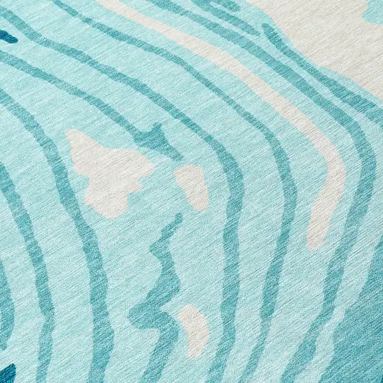 Turquoise Teal Blue And Gray Abstract Washable Indoor Outdoor Area Rug Photo 5