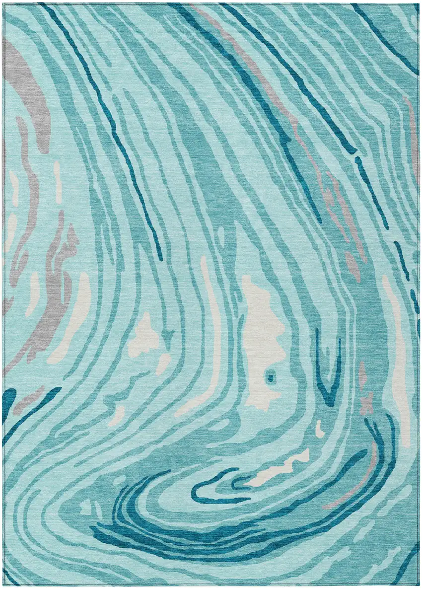 Turquoise Teal Blue And Gray Abstract Washable Indoor Outdoor Area Rug Photo 2