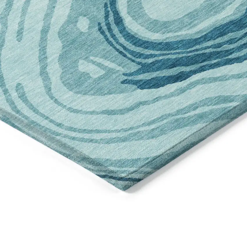 Turquoise Teal Blue And Gray Abstract Washable Indoor Outdoor Area Rug Photo 4