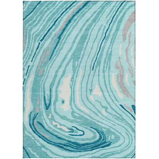 Turquoise Teal Blue And Gray Abstract Washable Indoor Outdoor Area Rug Photo 6