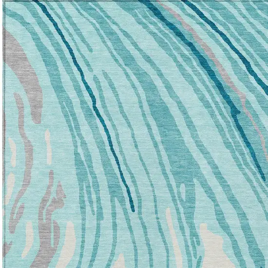 Turquoise Teal Blue And Gray Abstract Washable Indoor Outdoor Area Rug Photo 6