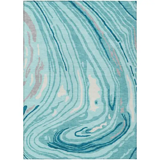 Turquoise Teal Blue And Gray Abstract Washable Indoor Outdoor Area Rug Photo 2
