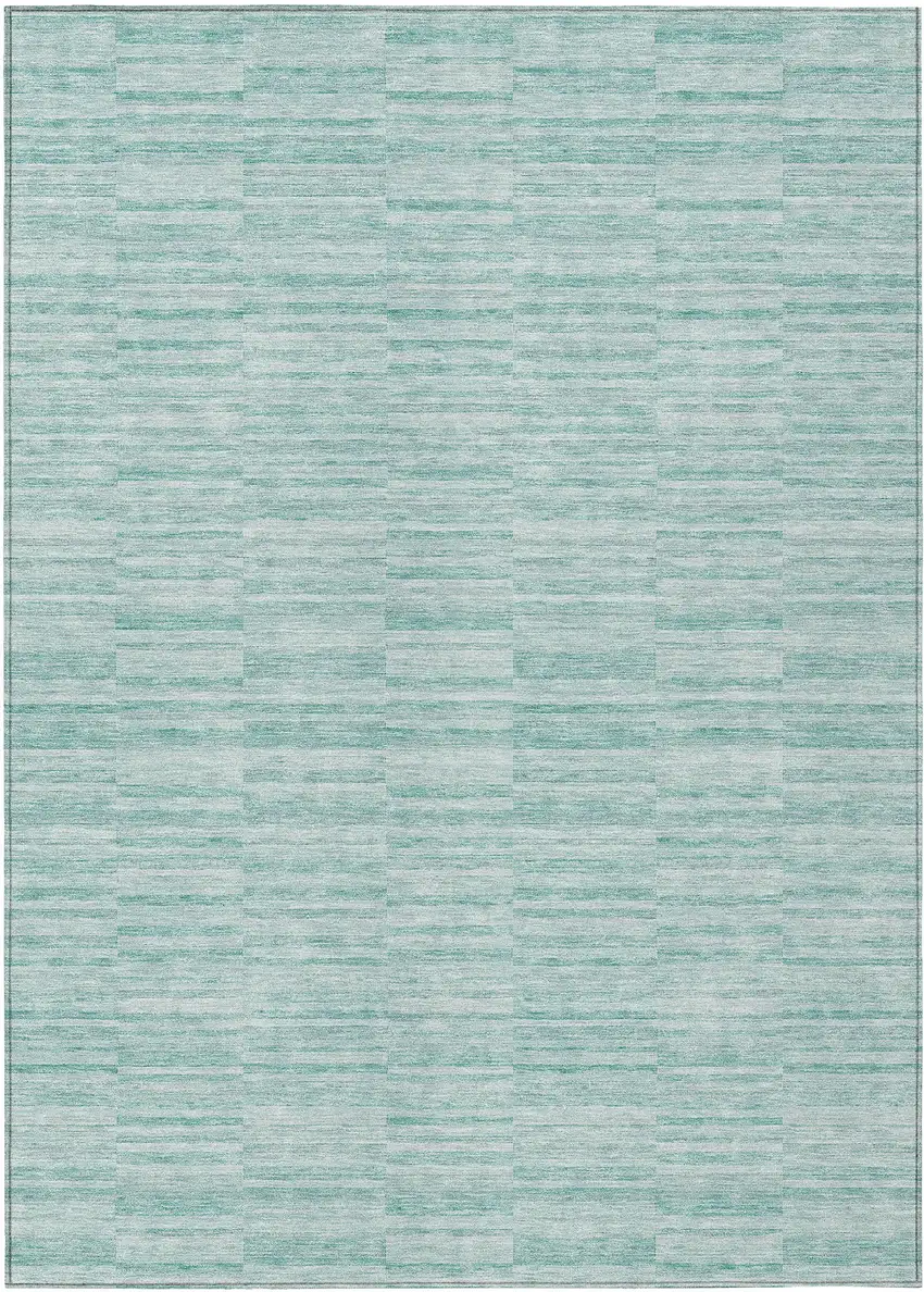 Turquoise Teal Blue And Gray Striped Washable Indoor Outdoor Area Rug Photo 2