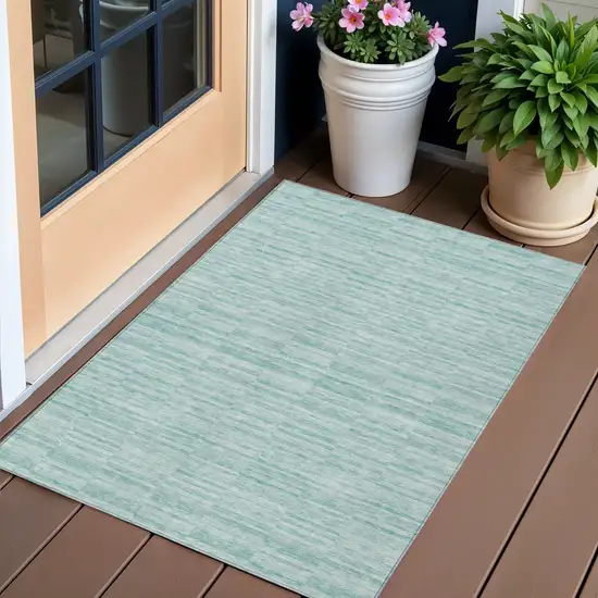 Turquoise Teal Blue And Gray Striped Washable Indoor Outdoor Area Rug Photo 1