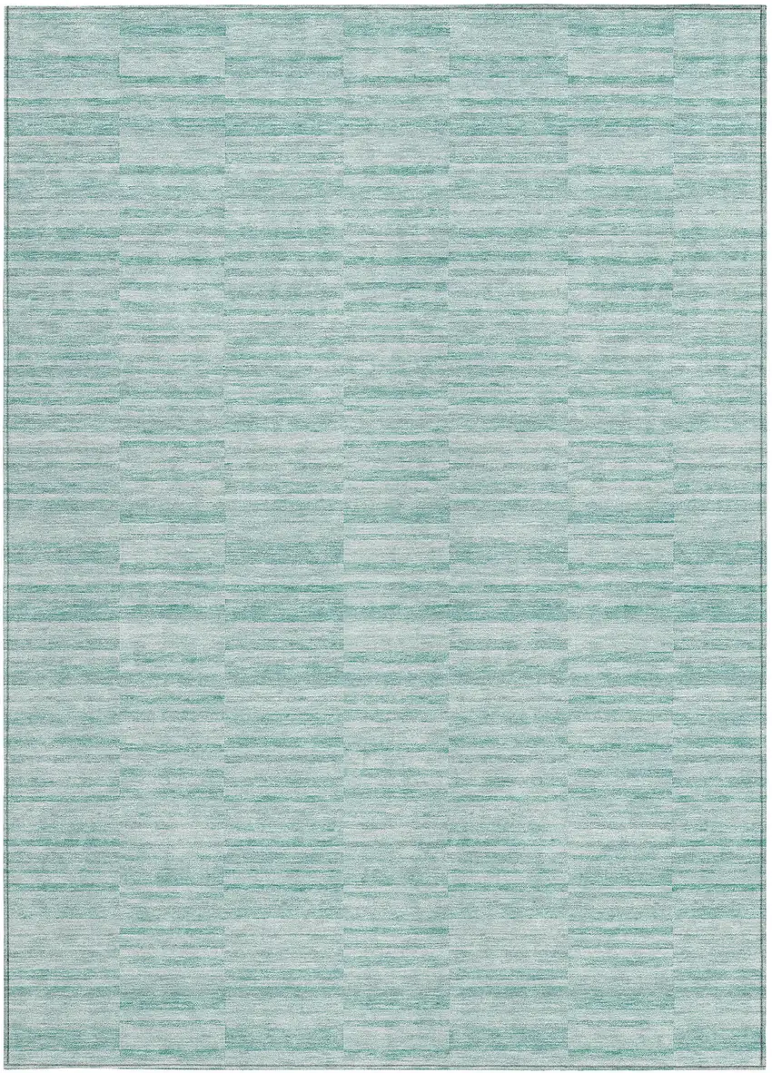 Turquoise Teal Blue And Gray Striped Washable Indoor Outdoor Area Rug Photo 3