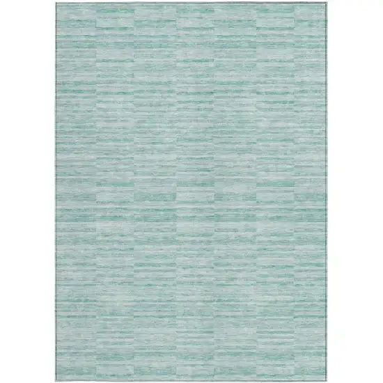 Turquoise Teal Blue And Gray Striped Washable Indoor Outdoor Area Rug Photo 3