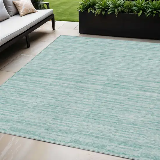 Turquoise Teal Blue And Gray Striped Washable Indoor Outdoor Area Rug Photo 2