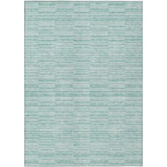 Turquoise Teal Blue And Gray Striped Washable Indoor Outdoor Area Rug Photo 1