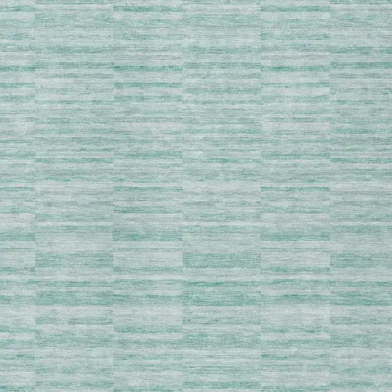 Turquoise Teal Blue And Gray Striped Washable Indoor Outdoor Area Rug Photo 8