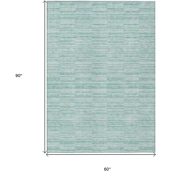 Turquoise Teal Blue And Gray Striped Washable Indoor Outdoor Area Rug Photo 7