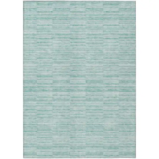 Turquoise Teal Blue And Gray Striped Washable Indoor Outdoor Area Rug Photo 2